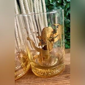 1990s(4)Vintage Culver Gold Highball Glasses Valentine's Day Cupid Angel 12 Oz
